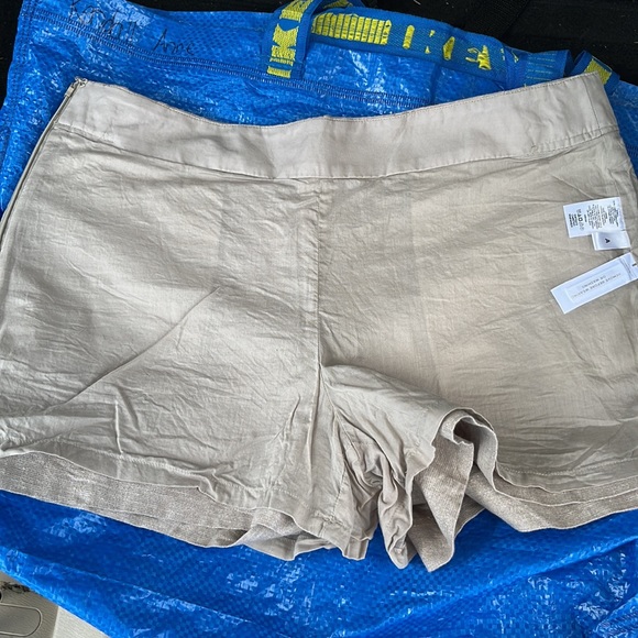 Loft Taupe with Metalic Thread Cotton Linen Shorts - Picture 6 of 8